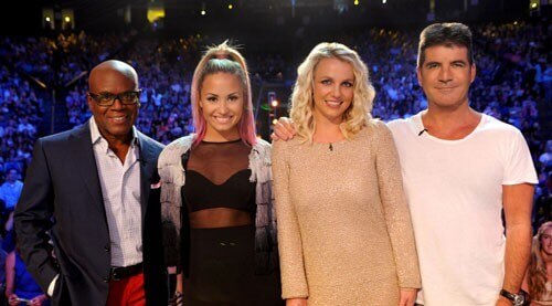 L.A. Reid, Demi Lovato, Britney Spears and Simon Cowell L.A. Reid, Demi Lovato, Britney Spears and Simon Cowell