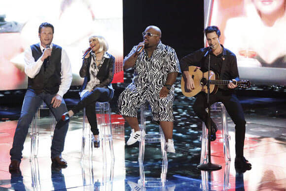 Blake Shelton, Christina Aguilera, CeeLo Green, Adam Levine The Voice Blake Shelton, Christina Aguilera, CeeLo Green, Adam Levine The Voice