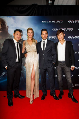 Jon M. Chu, Adrianne Palicki, D.J. Cotrona, and Byung-hun Lee Jon M. Chu, Adrianne Palicki, D.J. Cotrona, and Byung-hun Lee